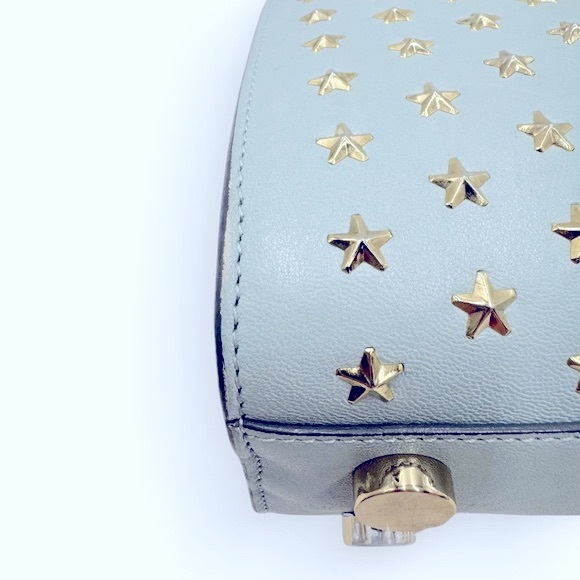 Auth Jimmy Choo Light Blue Star Studded 2way Mini Riley Satchel Top Hanfle Tote - Picture 6 of 15